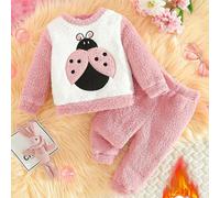 TEMU Conjunto de San Valentín para , un Regalo Ideal. Set una Blusa Rosa y Blanca Bordada y Pantalones de Color Sólido, para Otoño e Invierno. Ropa , y Adorable para , Ideal para Exteriores.