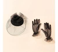 TEMU Conjunto de sombrero y guantes cortos de encaje para mujeres - Sombrero de ocasión 100% poliéster tejido con cierre de palanca, inelástico, para bailes de promoción, fiestas de té, -