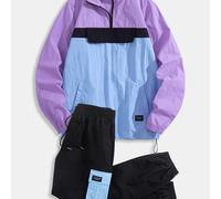 TEMU Conjunto de sudadera con capucha y pantalones de chándal para hombre con bloque - y negro , cintura con cordón, larga, ropa casual para exteriores de /otoño, pantalones de jogging