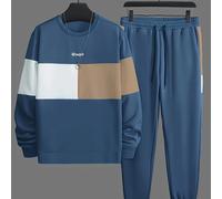 TEMU Conjunto de Sudadera con Cuello y Pantalones de Chándal para Hombre - Bloque de Color, Poliéster, Lavable a Máquina - Ideal para /Otoño, Estilo Casual, Versión , /Otoño