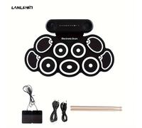 TEMU Conjunto de tambores electrónicos Lanlison con 9 almohadillas de práctica, altavoces dobles , máquina de tambores enrollables recargables con 10 horas de juego y conector de auriculares.