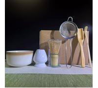 TEMU Conjunto de té matcha tradicional de 6 piezas, soporte de de cerámica, y cucharón de bambú, de té, cuenco de matcha y caddy - Kit de preparación de matcha artesanal