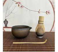TEMU Conjunto de té matcha tradicional japonés de 4 piezas, cuenco de cerámica con batidor de bambú, soporte para batidor, cucharón y tamiz - Kit auténtico para preparar té matcha verde