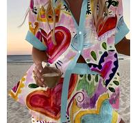 TEMU Conjunto de /Verano para Mujer Estilo Vacaciones en con Camiseta de Bloque Amor y Pantalones Cortos
