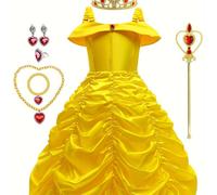TEMU Conjunto de Vestido Elegante de Princesa con Corona, Anillo y Collar para Carnaval, Mardi Gras, Halloween, Navidad o Fiestas de - Regalo para Niñas