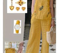 TEMU Conjunto de y Verano de Lino Bordado para Femenina