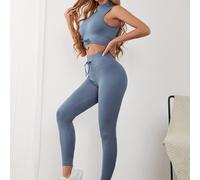 TEMU Conjunto de yoga sin costuras para mujer, con top elástico ajustado de media luna, para correr y actividades de fitness.