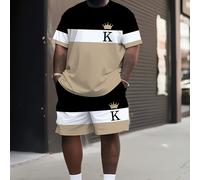 TEMU Conjunto Deportivo Casual de Camiseta y Pantalones Cortos con Estampado Digital en Bloque 3D para Hombres de Talla Grande, TALLA GRANDE