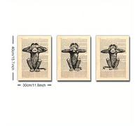 TEMU Conjunto en 2D, 3 piezas/juego, Pósters Enmarcados para Decoración del Hogar - con de Madera, póster "no ver mal, no oír mal, no mal", de animales , póster vintage, decoración para Café y Bar, 2D