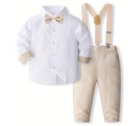 TEMU Conjunto formal de caballero para niños, 4 piezas, que corbata de , camisa de larga y tirantes, ideal para competiciones, , y actividades al aire libre.