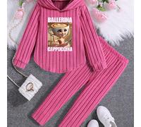 TEMU Conjunto moderno y versátil de sudadera con capucha y pantalones con estampado de baile de taza de café "Italian Brainrot" para , otoño e invierno, para uso casual y actividades al aire libre.