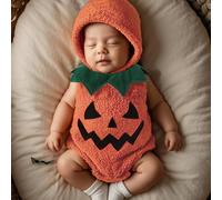 TEMU Conjunto para bebé Tolo Rabbit con diseño de calabaza naranja: body triangular sin + gorro, ideal para exteriores