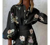 TEMU Conjunto Vintage Floral Estilo Francés 2026: Camisa de Abullonada Estampada + Shorts de Cintura - Conjunto Elegante y Versátil para Vacaciones o Uso Diario, 2 Piezas