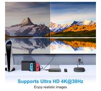 TEMU Conmutador HDTV 5X1 4K , Selector HDTV 5 en 1 con Control Remoto IR, Selector HDTV de 4 Puertos Compatible con 1.4 HDR 3D Compatible con PS5/4, , para Apple TV, , Blu-Ray, HDTV, Monitor