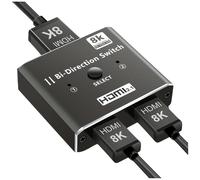 TEMU Conmutador HDTV 8K60Hz con capacidad 4K 120Hz, que un divisor HDTV 8K 2.1 que 2 entradas y 1 . en aleación de aluminio, conmutador bidireccional admite resoluciones Ultra HD de 8K60Hz y 4K144Hz