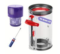 TEMU Contenedor de polvo y juego de filtro compatible con piezas de repuesto para aspiradoras V10 SV12, contenedor de polvo grande con filtro HEPA y número de pieza de destornillador 969509-01