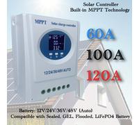 TEMU Controlador de Carga de 120A 60A - 12V/24V/36V/48V Auto, 7 para Plomo-Ácido/Lifepo4/Litio, Hogar/RV/Off-Grid Solar Dual USB, Pantalla LCD