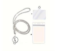 TEMU Cordón para cuello 2D Fashion de cristal de vidrio AB , porta de trabajo con , cordón para celular con pedrería, tarjetero de PVC de regalo y lengüeta de seguridad para celular (1 pieza)