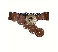 TEMU Correa de Cuero PU Estilo Vintage para Mujer con Detalles de Remaches y Recortes - Cinturón Ancho Ajustable para Vestidos, Looks Casuales, y Festivales, Accesorio Bohemio con Tachuelas