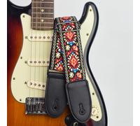 TEMU Correa de Guitarra Bordada Extremos de Cuero Sintético - Diseño Floral Colorido para Bajos, Guitarras Eléctricas y Acústicas - Material de Tela , Ajustable, Accesorios para Guitarra