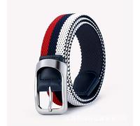 TEMU Correa Elástica Transpirable para Hombre - Diseño de Rayas Multicolor con Hebilla Metálica Cuadrada, Cinturón Casual Ajustable para Pantalones, Tamaño Estándar, Diseño en Lona Texturizada