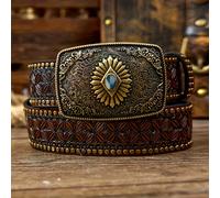 TEMU Correa Estilo Retro Punk con Cuentas de para Hombres y Mujeres - Hebilla Cuadrada con Decoración en Relieve, Remaches y Abalorios - Accesorio Vaquero para Looks Casuales