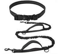 TEMU Correa Reflectante para Perros para Correr y Caminar - Correas Ajustables para Cintura y Tobillo, Guía Retráctil de Nylon Duradero con Asa en Negro o Azul - para de Mascotas