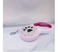 TEMU Correa retráctil para perros con estampado de huellas brillantes, cable de poliamida de 16 pies, correa extensible de mano brillante para perros