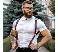 TEMU Correas para Hombres de Cuero Sintético Tirantes de Estilo Gancho en Color Metal y Detalles de Remaches - Ajustables, No Elásticas, Hebilla para un Soporte Elegante