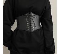 TEMU Corset con Cordones Negro Chic para Mujer - Cinturón de Cintura Versátil con Ojales Metálicos, para Uso Casual a Formal, Vestidos, Abrigos y Estilo Diario, Corset de Cintura