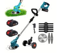 TEMU Cortacésped inalámbrico eléctrico portátil, 500W, motor potente, cortadora de césped telescópica con batería de 21V para rastrillar y cortar.