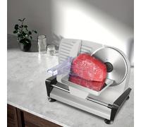 TEMU Cortadora Eléctrica, Cortador de Pan con Grosor Ajustable (0-15 mm), 200W para Salchichas, 2 Cuchillas Redondas de Acero Inoxidable de 19 cm, Rebanadora Jamón y Protector Seguro