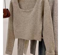 TEMU corto de cuello cuadrado con escote pronunciado para mujeres, suéter de otoño/invierno para mujeres pequeñas, top