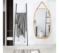 TEMU COSTWAY Espejo Colgante para Pared y Puerta con Correa de Cuero Ajustable y de Bambú Espejo Decorativo para Baño Salón Dormitorio Entrada, S
