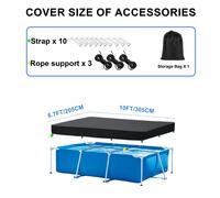 TEMU CQQGO Cubierta Rectangular para Piscina, Cubierta para Piscina Elevada con Soporte de Cuerda y Correa a Prueba de Viento
