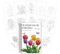 TEMU Cuaderno de Acuarela Floral para Principiantes y Libro para Colorear para Adultos: Ilustraciones Elegantes de Flores, Guía Detallada y Páginas que Doblan - Ideal para Amantes del y , y un Regalo