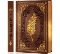 TEMU Cuaderno de cuero vintage para mujer, 320 páginas de papel , cuaderno de con dorado A5 para escribir, diario ejecutivo de líneas con estampado retro