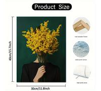 TEMU Cuadro 2D , 2D , una pieza en que a ocultando su rostro con flores amarillas, a contraluz sobre un verde . Ideal para decorar tu , dormitorio o oficina en casa. Las 11.8 por 15.7 pulgadas