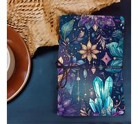 TEMU Cubierta de cuero vintage para cuaderno A6, ideal para regalos navideños, journaling y más, con flores, cristales, hojas y estrellas
