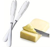 TEMU Cuchara de mantequilla de acero inoxidable 3-en-1: Curler, cortadora, y esparcidora con serrado para sin de mantequilla, queso y