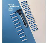 TEMU Cuchilla de seguridad manual para hombres con 6 capas de acero inoxidable, diseñada para el cuidado de barba y bigote, mango de cuchilla.