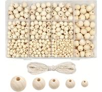 TEMU Cuentas de Madera para Enhebrar - Paquete de 1050 Bolitas con Agujero 6mm 8mm 10mm 12mm 14mm, Cuentas Redondas Naturales Espaciadoras en Estuche Ideales para Macramé y Joyería DIY Pulsera