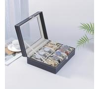 TEMU Cuero Sintético Negro de Lujo para de Almacenamiento de Relojes con 5/6/10/12 Ranuras - para Vitrina de Relojes, un Regalo para Hombres