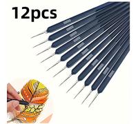TEMU de 12 piezas con punta de nailon para bordes detallados y pintura al óleo, mango de plástico - 12 piezas