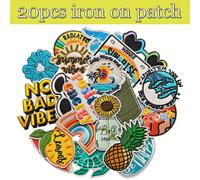 TEMU de 20 parches bordados termoadhesivos con temática hawaiana, apliques de tela para decoración de ropa y accesorios DIY, diseños y positivos surtidos