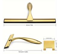 TEMU de acero inoxidable para ducha, ventana y limpieza de suelos duros - 10 pulgadas de acabado en latón duradero, limpiador multiusos con mango ergonómico