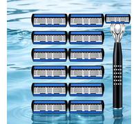 TEMU de afeitado profesional para hombre con 6 cuchillas - Afeitadora de metal con múltiples cabezales de repuesto | Diseño ergonómico húmedo/, portátil para viajes, piel y uso diario