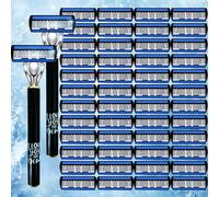 TEMU de Afeitar Manual de Acero Inoxidable para Hombres con 6 Hojas, 1 Juego 2 y 48 Hojas de Repuesto, con 2 Tiras Lubricantes para el Cuidado de la Piel, de una de Afeitado