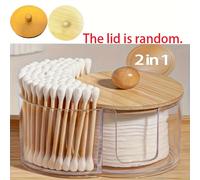 TEMU de Almacenamiento con de Madera | Organizador Transparente de Hisopos de Algodón y Esponjas de Maquillaje con Decoración de Madera Natural, Organizador de Tocador que Ahorra para el Baño