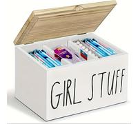 TEMU de almacenamiento de estilo "ropa de dama" - Organizador de baño de madera con divisores para compresas, tampones y hisopos - Regalo ideal para graduación, y de casa